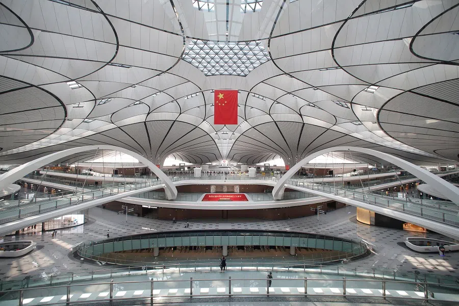 An inner view of the terminal hall of the newly launched Daxing International Airport ahead of the 70th founding anniversary of the People's Republic of China, on the outskirts of Beijing, China, 28 September 2019. (Jason Lee/Reuters)