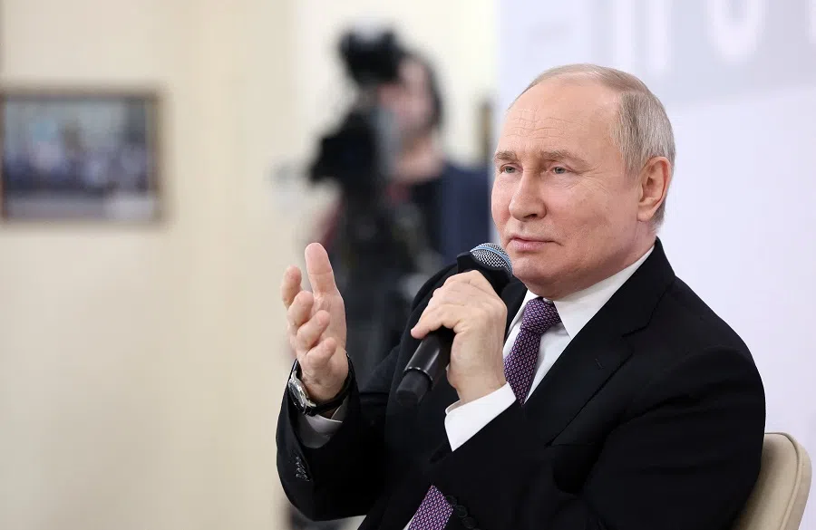 This pool photograph distributed by Russian state agency Sputnik shows Russia's President Vladimir Putin in Tula on 2 February 2024. (Alexander Kazakov/AFP)