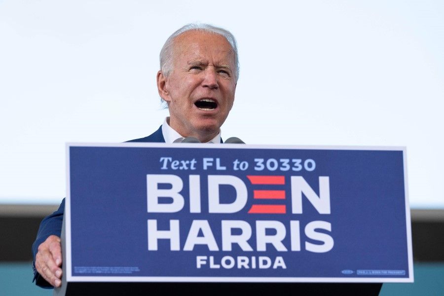 Democratic Presidential Candidate Joe Biden speaks during a drive in rally in Miramar, Florida on 13 October 2020. (Jim Watson/AFP)