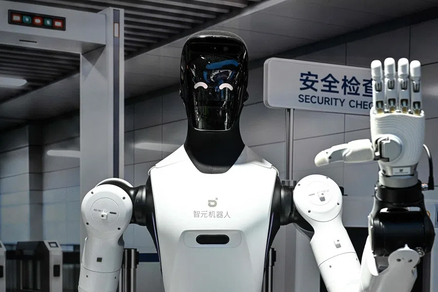 A humanoid robot by Agibot is pictured during the World Artificial Intelligence Conference (WAIC) in Shanghai on 18 July 2026.