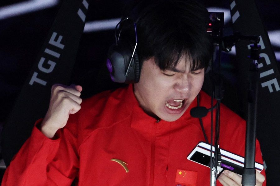 A player from Team China reacts during the Arena of Valor Asian Games Version Final, Hangzhou Esports Center, Hangzhou, Zhejiang province, China, on 26 September 2023. (Ann Wang/Reuters)