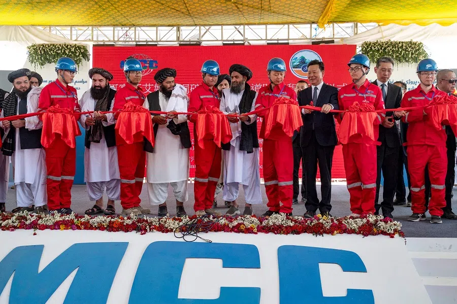 Afghanistan and Chinese officials attend a ribbon-cutting ceremony to inaugurate a Mes Aynak copper deposit mining project, in Shast Bandari area of Mohammad Agha district at Logar province on 24 July 2024. (Wakil Kohsar/AFP)