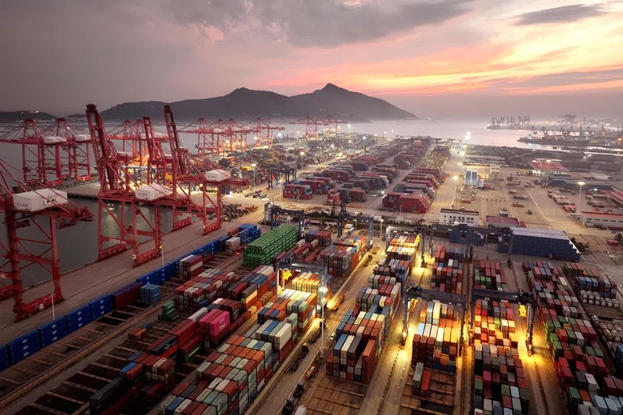 Containers are seen at the port in Lianyungang, Jiangsu province, China, 16 September 2025. (AFP)