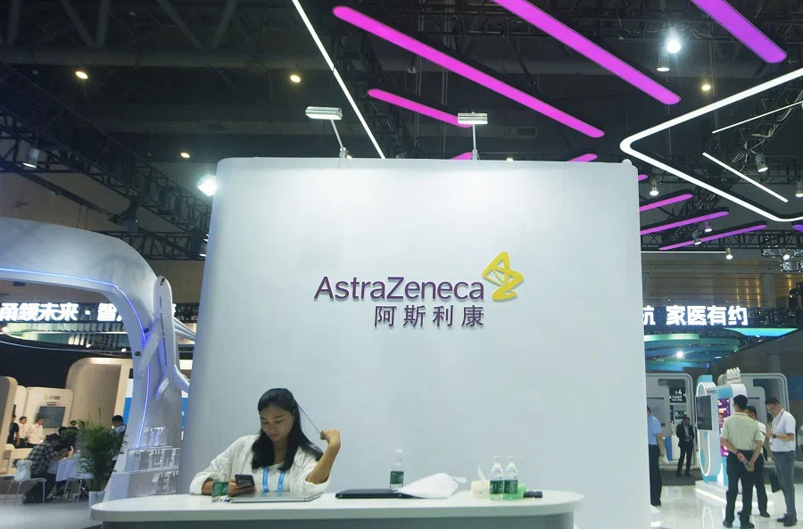 The AstraZeneca stand is seen at the Zhejiang Medical Equipment Expo in Hangzhou, Zhejiang province, China, on 31 October 2024. (AFP)