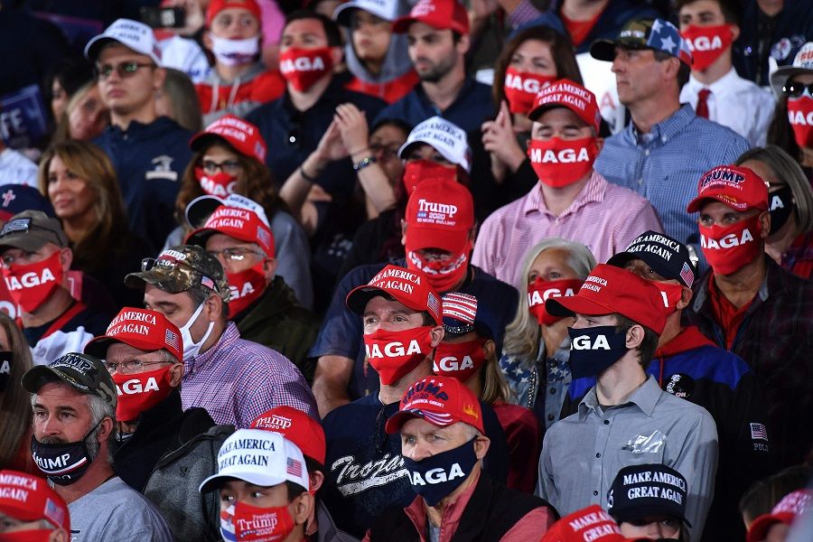 Supporters of US President Donald Trump attend a campaign rally at Pittsburgh International Airport in Moon Township, Pennsylvania on 22 September 2020. (Mandel Ngan/AFP)