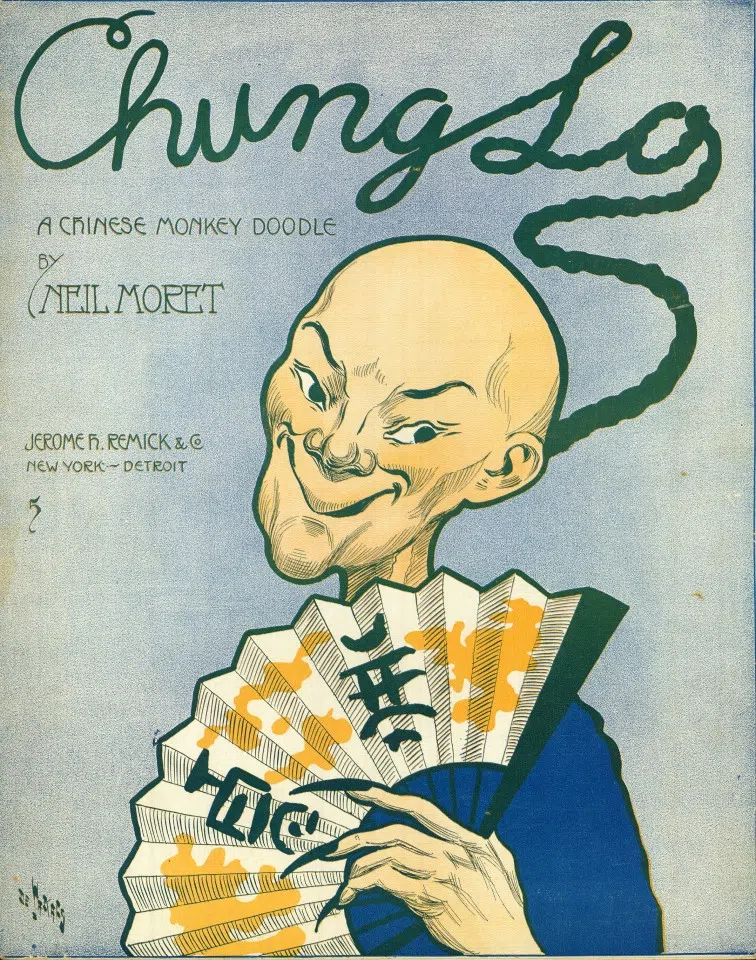 A colour music sheet, 19th century, titled "A Chinese Monkey Doodle". Art is a medium that reflects society's ideas of the Chinese.