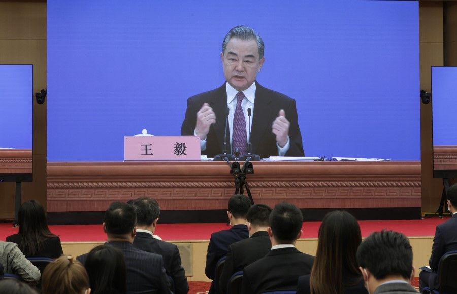 State Councilor and Foreign Minister Wang Yi at the Two Sessions press conference, 7 March 2022. (CNS)