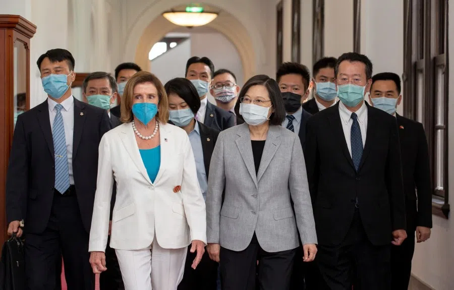 US House of Representatives Speaker Nancy Pelosi attends a meeting with Taiwan President Tsai Ing-wen at the presidential office in Taipei, Taiwan, 3 August 2022. (Taiwan Presidential Office/Handout via Reuters)