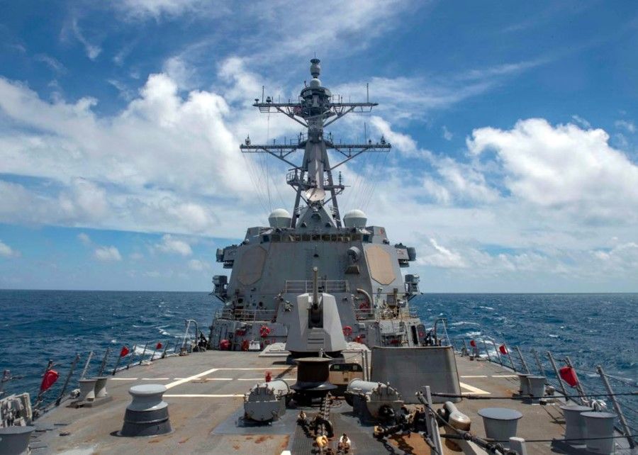 USS Mustin (DDG-89) transits at the Taiwan Strait on 18 August 2020. (SPH)
