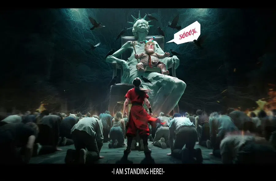 “Not Kneeling” (就不跪) by Wuheqilin. (@乌合麒麟/Weibo)