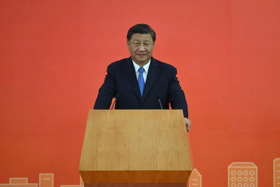 Chinese President Xi Jinping speaks in Hong Kong on 30 June 2022. A survey by the Pew Research Center shows that most countries trust US President Joe Biden more than Xi. (Selim Chtayti/AFP)