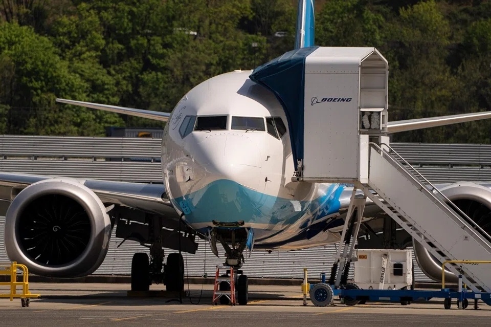 A Boeing Co. 737 Max 8 airplane, originally intended for Xiamen Airlines and recently returned to the US from China, at Boeing Field in Seattle, Washington, US, on 25 April 2025. (David Ryder/Bloomberg)