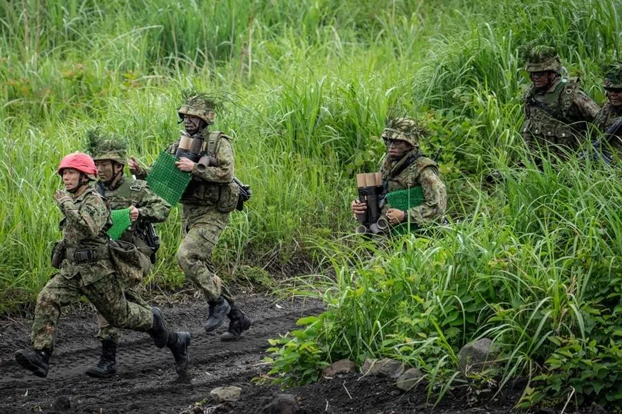 Japan Ground Self-Defense Force (JGSDF) soldiers take part in a live fire exercise at East Fuji Maneuver Area in Gotemba on 7 June 2026.