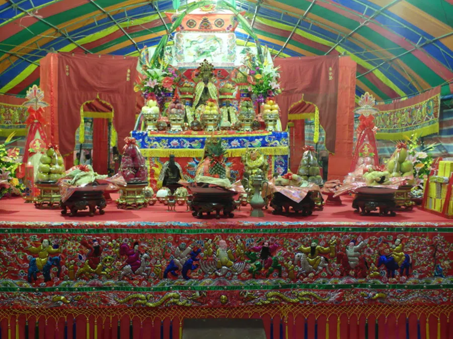 Examples of food offerings at a temple, Taiwan.