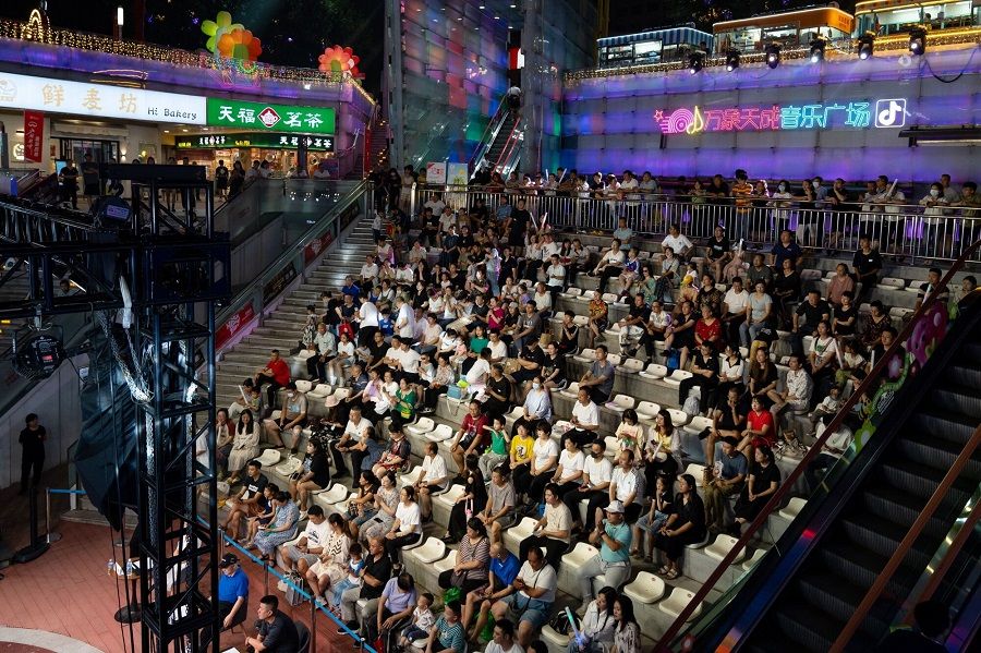 Audience at a live music performance in a square in Shijiazhuang, China, on 4 September 2023. (Andrea Verdelli/Bloomberg)