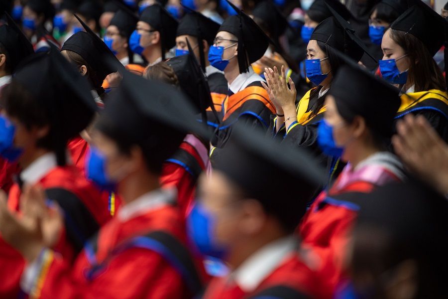 Graduates attend their graduation ceremony in the Macau University of Science and Technology in Macau, China, on 5 June 2022. (CNS)