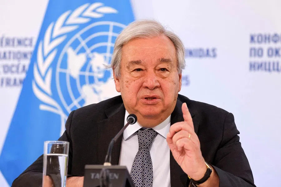 UN secretary-general Antonio Guterres addresses the audience during a press conference on the second day of the United Nations Ocean Conference (UNOC3), in the French riviera city of Nice, on 10 June 2025. (Ludovic Marin/AFP)