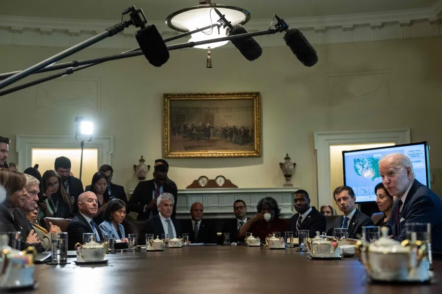 US President Joe Biden speaks during a Cabinet meeting in the Cabinet Room of the White House in Washington, DC, on 6 June 2023. (Andrew Caballero-Reynolds/AFP)