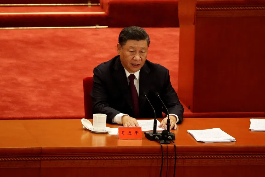 Chinese President Xi Jinping delivers a speech at the Great Hall of the People in Beijing, 8 September 2020. (Carlos Garcia Rawlins/REUTERS)