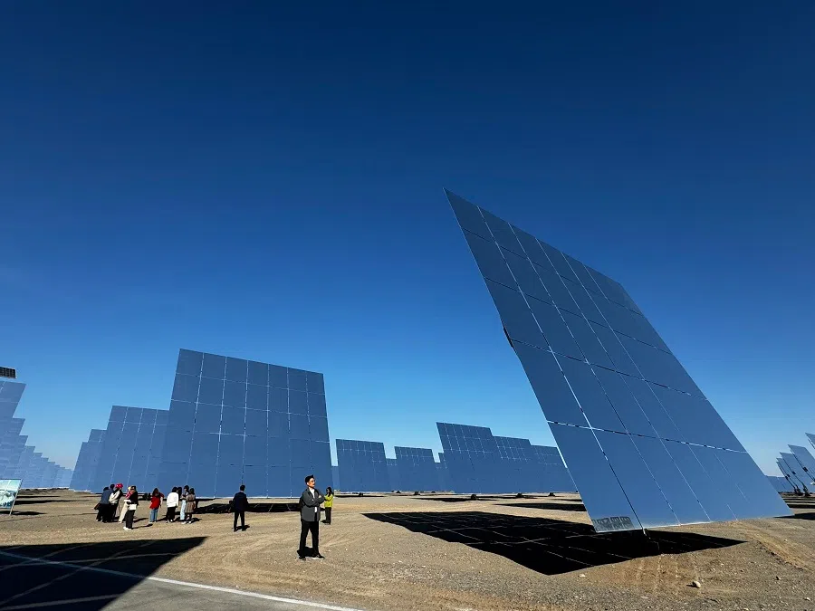 A closer view of Shouhang Resources Saving’s 100-megawatt molten salt tower solar thermal power station.