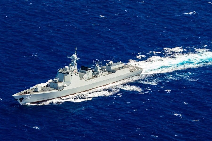The guided-missile destroyer Hohhot (Hull 161) attached to a destroyer flotilla with the navy under the PLA Southern Theater Command steams in waters of the South China Sea during a realistic maritime training exercise in early August, 2020. (eng.chinamil.com.cn/Li Wei)