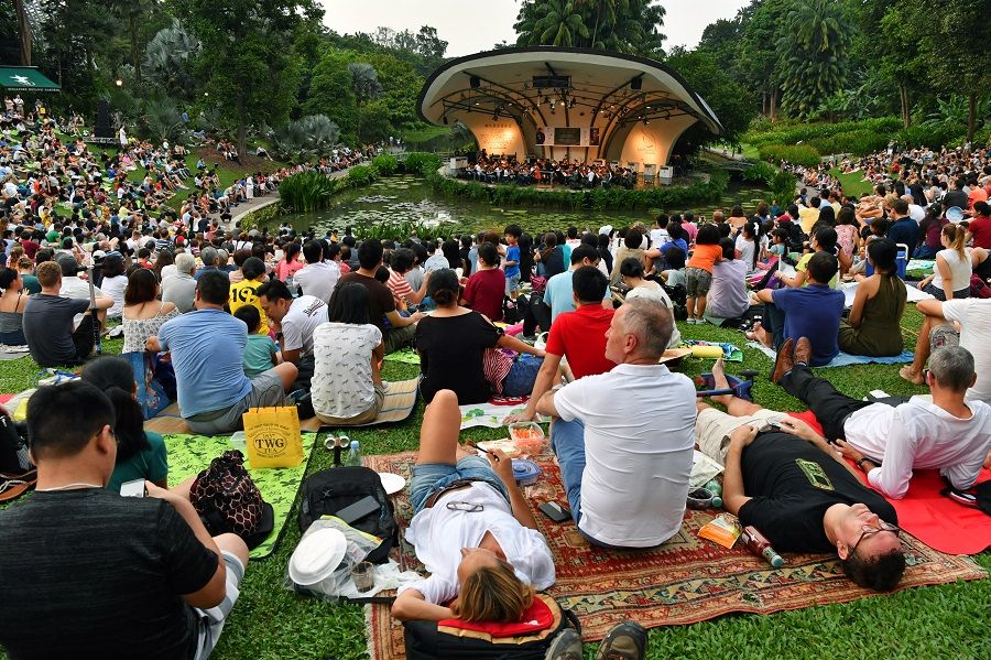 Singaporean conductor Wong Kah Chun and five key members of the Nuremberg Symphony Orchestra, together with students of the Yong Siew Toh Conservatory of Music, gave an open-air concert at the Singapore Botanic Gardens' Shaw Foundation Symphony Stage on 15 September 2018. (SPH Media)