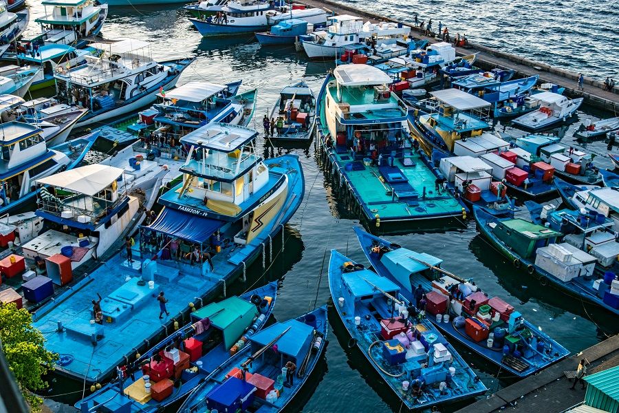Small cargo boats docked by Male harbour, Maldives. (iStock)