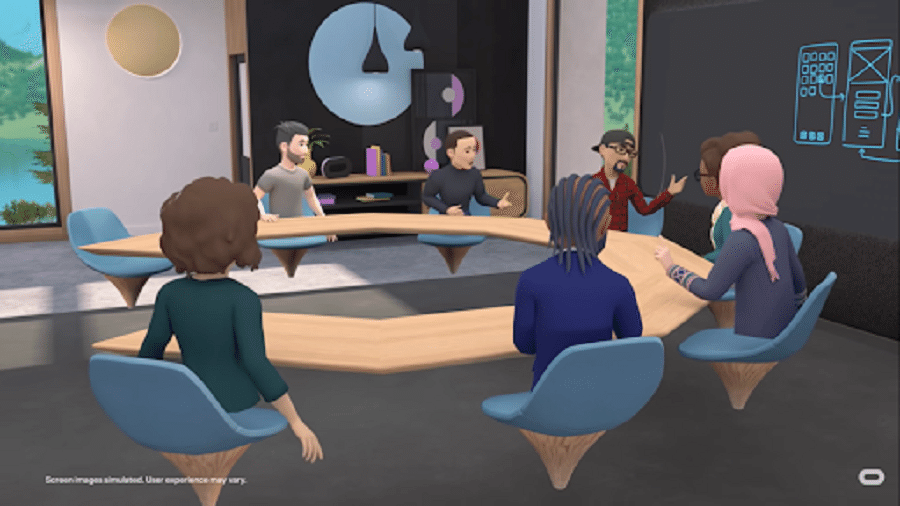 Screengrab from a Horizon Workrooms demonstration of Facebook's brand new VR meeting rooms. (Youtube/Oculus)