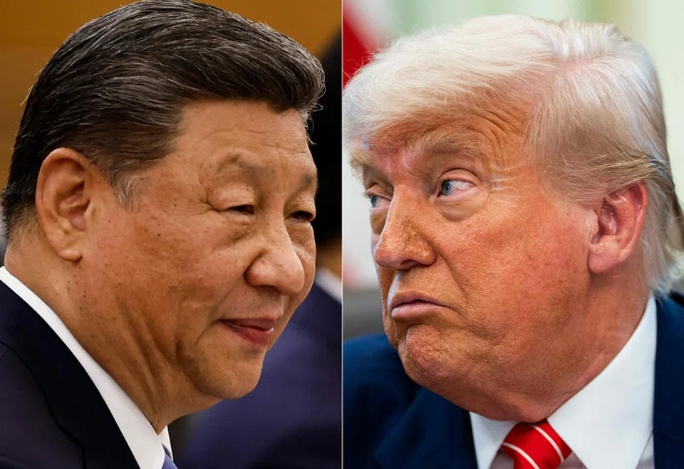 This combination of pictures created on 4 June 2025 shows, from left to right, Chinese President Xi Jinping at the Great Hall of the People in Beijing on 13 May 2025 and US President Donald Trump in the Oval Office of the White House in Washington, DC, on 30 May 2025. (Tingshu Wang and Allison Robbert/AFP)