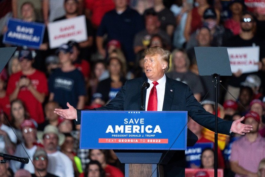 Former US President Donald Trump speaks at a rally on 25 September 2021 in Perry, Georgia. (Sean Rayford/Getty Images/AFP)
