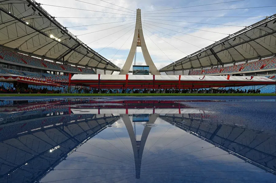 A view of the Morodok Techo National Stadium, funded by China's grant aid under its Belt and Road Initiative, is seen during the stadium's handover ceremony in Phnom Penh, Cambodia, on 12 September 2021. (Tang Chhin Sothy/Pool/AFP)