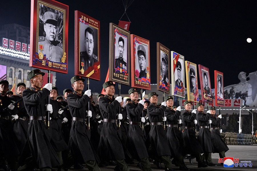Troops take part in a military parade to mark the 75th founding anniversary of North Korea's army, in Pyongyang, North Korea, 8 February 2023, in this photo released by North Korea's Korean Central News Agency (KCNA). (KCNA via Reuters)