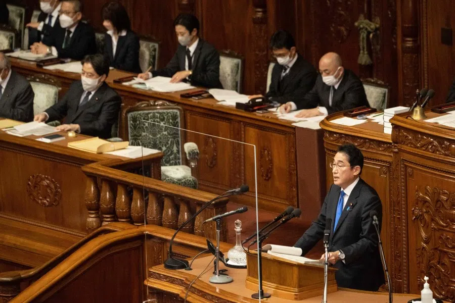 Japan's Prime Minister Fumio Kishida delivers a policy speech at the Ordinary Diet session in Tokyo on January 23, 2023. (Yuichi Yamazaki/AFP)