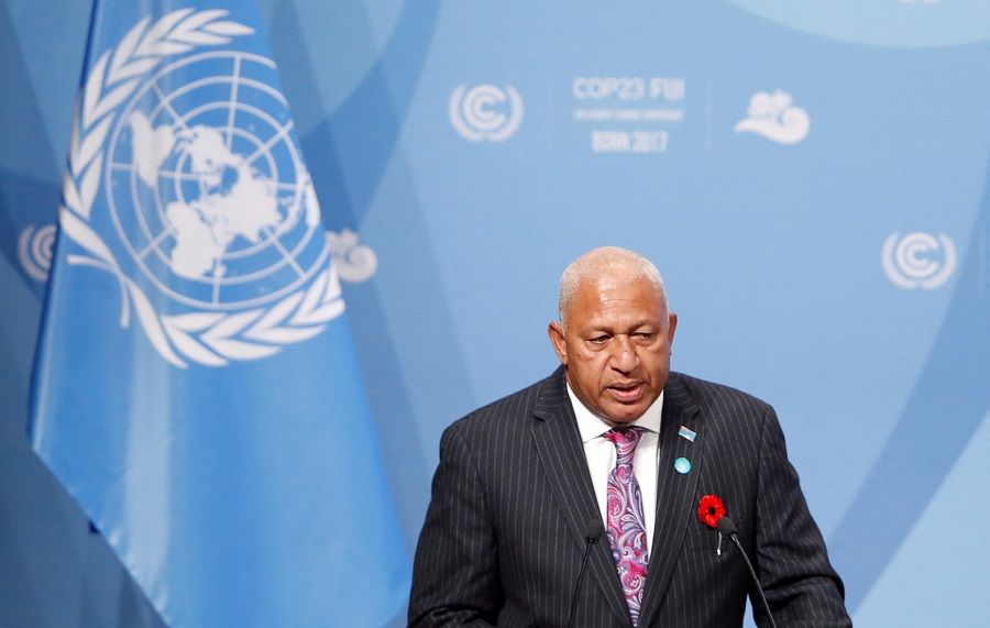 Frank Bainimarama, the President of COP 23, speaks during the opening session of the COP 23 UN Climate Change Conference 2017, hosted by Fiji but held in Bonn, in World Conference Center Bonn, Germany, 6 November 2017. (Wolfgang Rattay/File Photo/Reuters)