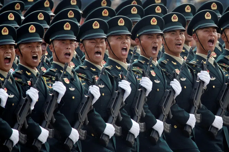 Soldiers of the People's Liberation Army (PLA) march in formation past Tiananmen Square during the military parade marking the 70th founding anniversary of the People's Republic of China, in Beijing, China, on 1 October 2019. (Jason Lee/File Photo/Reuters)