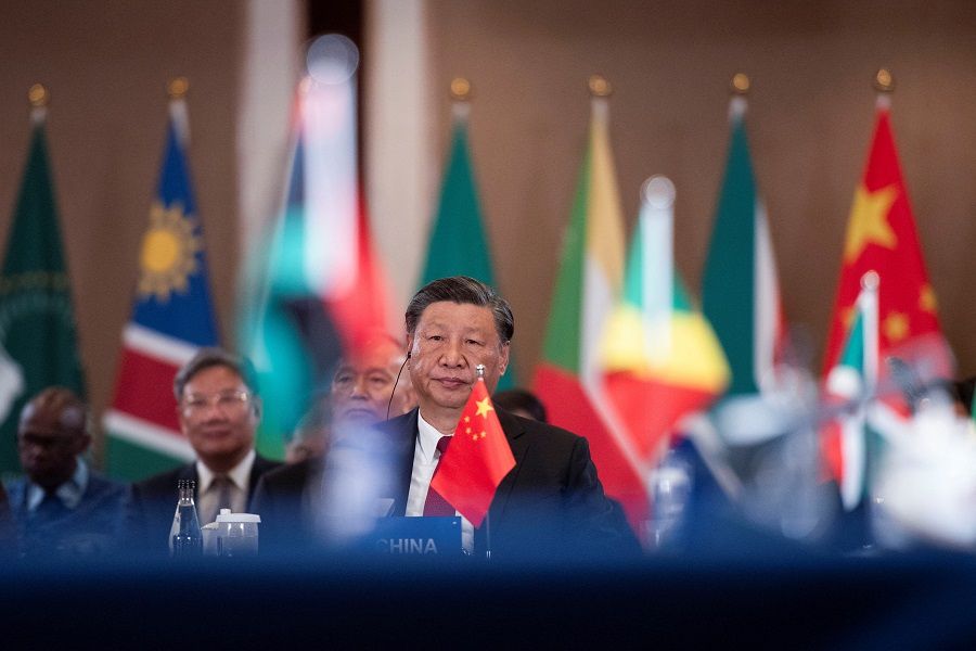 Chinese President Xi Jinping looks on at the China-Africa Leaders' Roundtable Dialogue on the last day of the BRICS Summit, in Johannesburg, South Africa, 24 August 2023. (Alet Pretorius/Pool/Reuters)