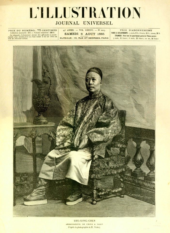 A portrait of Xu Jingcheng, the new Chinese ambassador to France, on the cover of the French publication L'Illustration, 1884. The Sino-French War lasted nine months, with casualties for China and even heavier losses for France as a major power. People were war-weary, and Xu worked to rebuild Sino-French relations, which made him very popular among French media.
