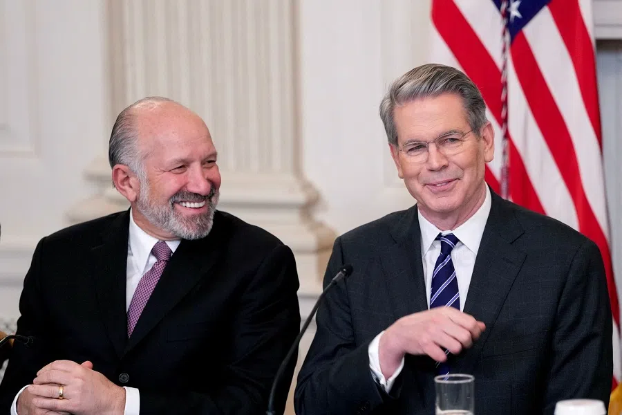 US commerce secretary Howard Lutnick (left) and US treasury secretary Scott Bessent in the State Dining Room of the White House in Washington, DC, US, on 7 March 2025. (Chris Kleponis/CNP/Bloomberg)