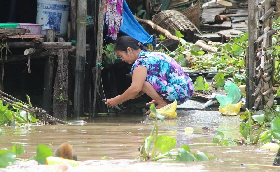 A woman cleans a fish on the Mekong river in Vietnam, October 2013. (Wikimedia)