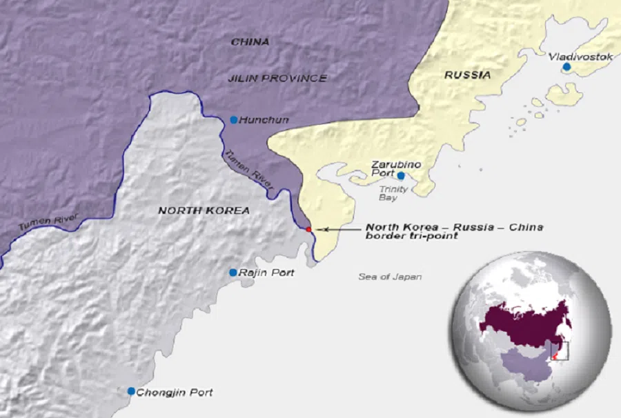 A map showing the China-Russia-North Korea tripoint.  (VOA/Wikimedia)