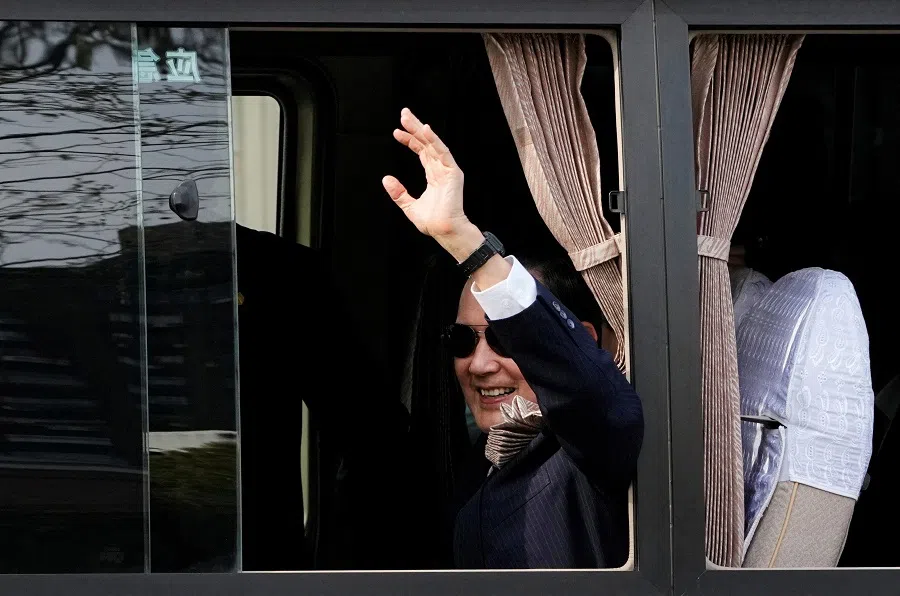 Former Taiwan President Ma Ying-jeou waves on the day of his visit to the China Modern History Museum, the Presidential Palace that housed the Office of the President of the Republic of China from 1927 until the capital was relocated to Taipei in 1949, in Nanjing, Jiangsu, China, 28 March 2023. (Aly Song/Reuters)