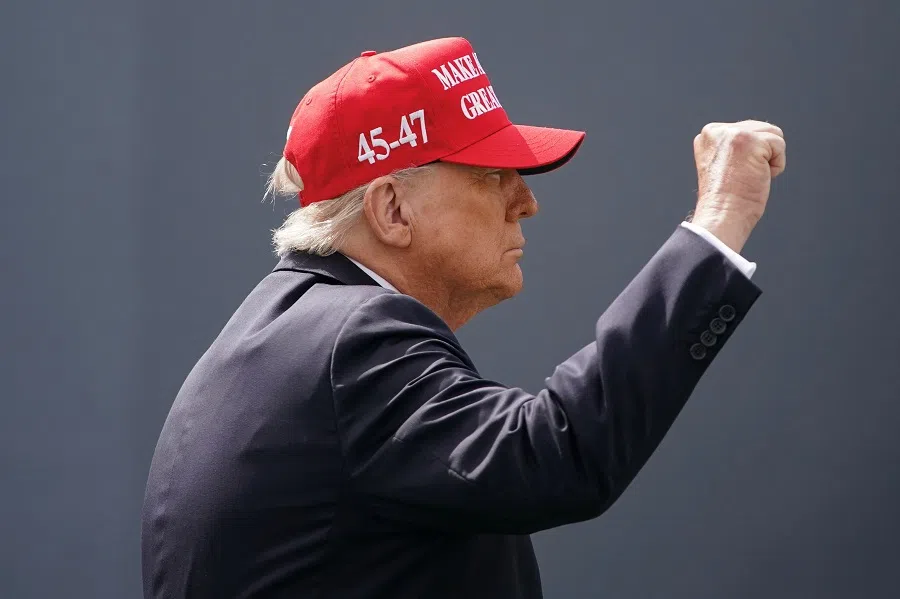 US President Donald Trump gestures as he attends commencement ceremony at West Point Military Academy in West Point, New York, US, on 24 May 2025.