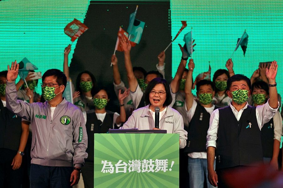 Taiwan President Tsai Ing-wen speaks at the pre-election campaign rally ahead of mayoral elections in Taipei, Taiwan, 12 November 2022. (Ann Wang/File Photo/Reuters)