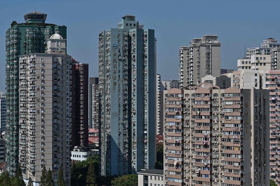 A general view shows residential buildings in Shanghai, China, on 22 September 2021. (Hector Retamal/AFP)