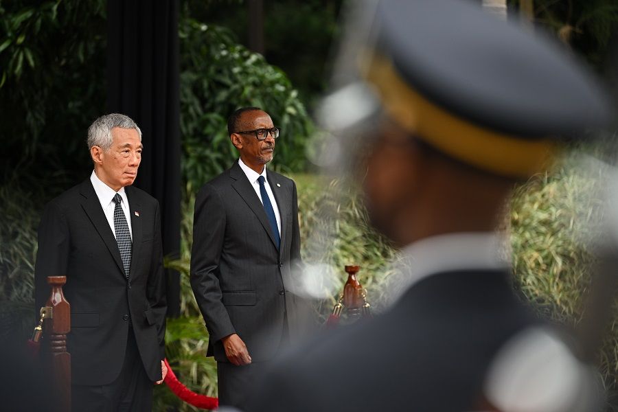 Welcome ceremony for Singaporean Prime Minister Lee Hsien Loong with Rwanda President Paul Kagame at Urugwiro Village in Kigali, Rwanda, on 27 June 2022. (SPH Media)