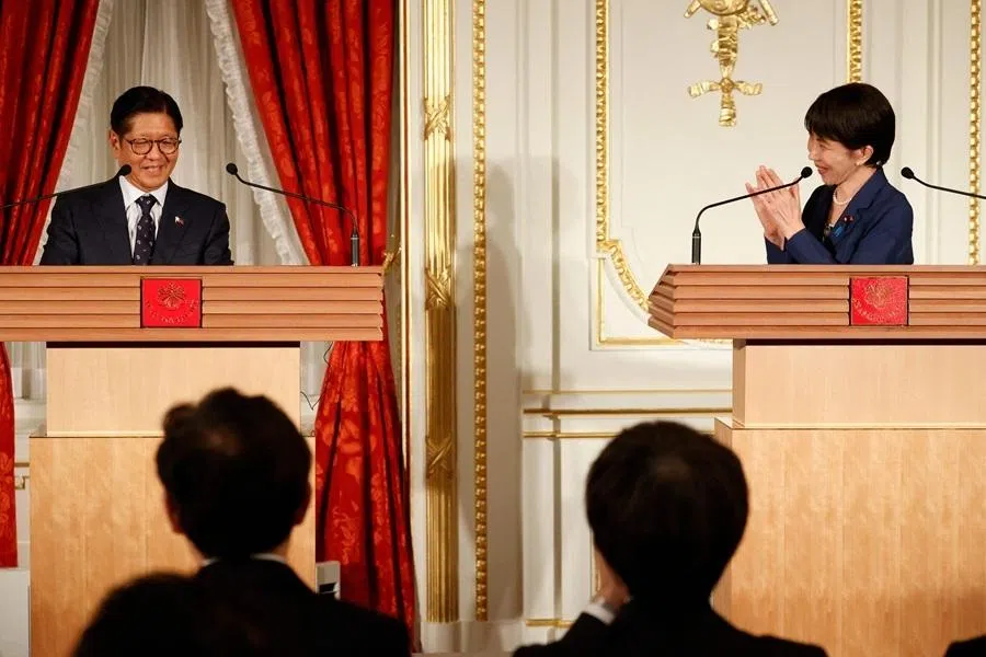 Philippine President Ferdinand Marcos Jr (left) and Japanese Prime Minister Sanae Takaichi take part in a joint press conference at the Akasaka Palace State Guest House in Tokyo on 28 May 2026.