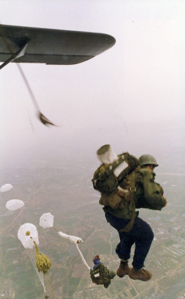 The People's Liberation Army (PLA) conducts parachute brigade exercises, circa 2000s.