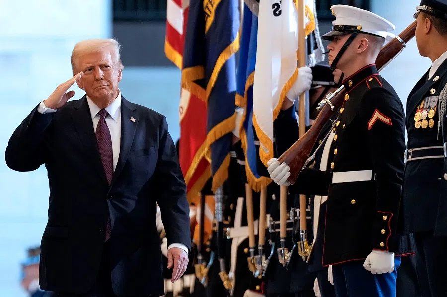 US President Donald Trump reviews the troops during his inauguration ceremony in Emancipation Hall of the US Capitol in Washington, DC, on 20 January 2025.