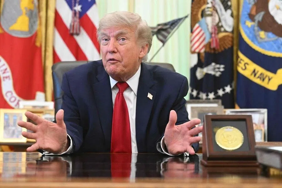 US President Donald Trump speaks with reporters at the Oval Office of the White House in Washington, DC, on 29 June 2026.
