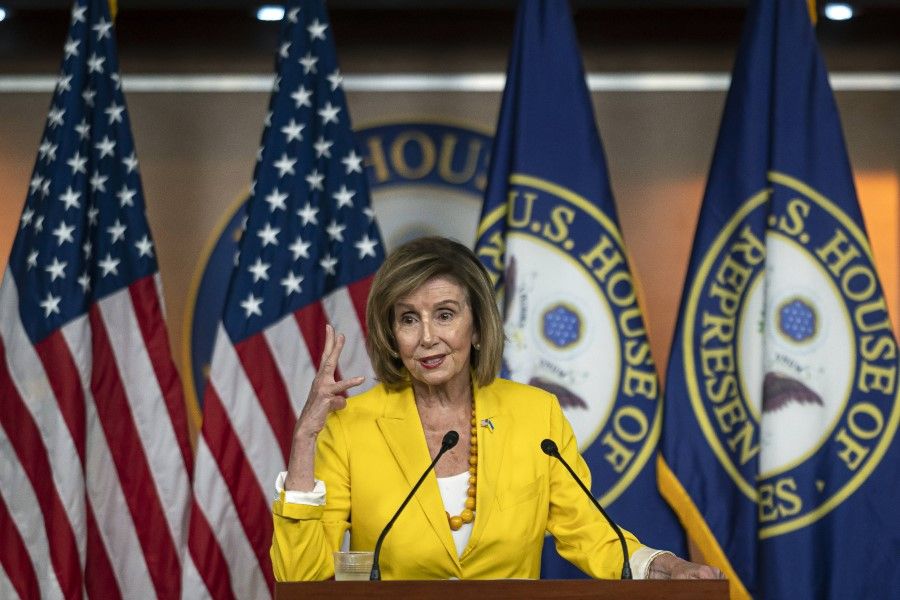 US Speaker of the House Nancy Pelosi holds her weekly press conference at the US Capitol on 21 July 2022 in Washington, DC. (Nathan Howard/Getty Images/AFP)